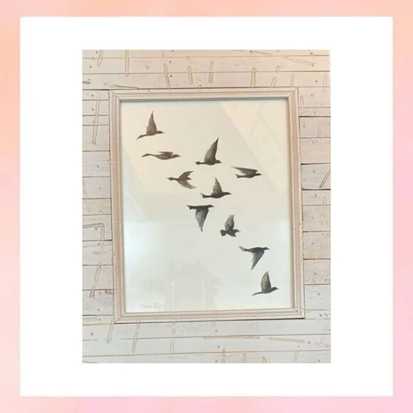 Other - Modern Minimalist Flying Birds Framed Art Print 8x10 - Neutral Home Decor